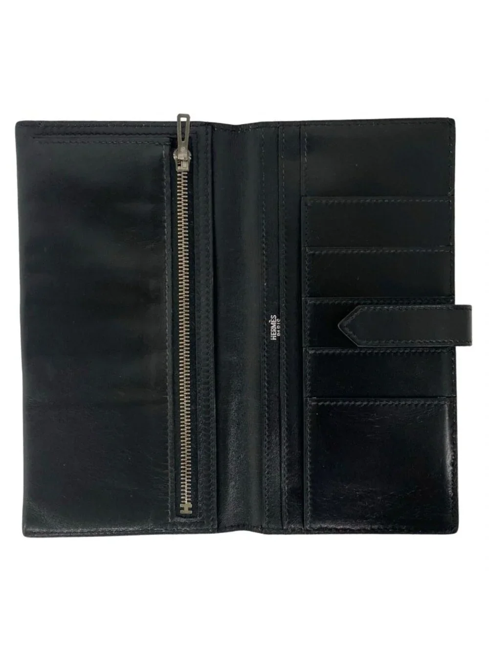 Hermes Bearn Box Calf Wallet Bifold Card Case Coin Purse Black
